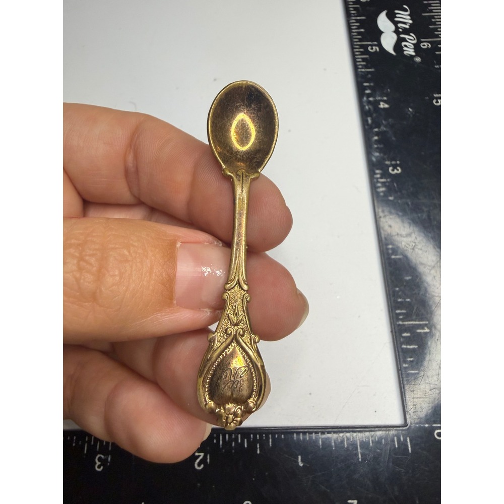 Antique Gold Tone Monogram K Heart Ornate Spoon Brooch Pin 2.25 Inch